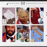 Kosova 1999 Events & Personalities #2 imperf sheetlet containing set of 6 values (denominated A or B) unmounted mint