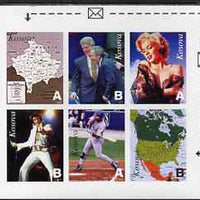 Kosova 1999 Events & Personalities #3 imperf sheetlet containing set of 6 values (denominated A or B) unmounted mint