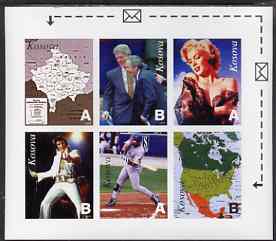 Kosova 1999 Events & Personalities #3 imperf sheetlet containing set of 6 values (denominated A or B) unmounted mint