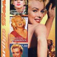 Tadjikistan 2001 Marilyn Monroe imperf sheetlet containing 3 values unmounted mint