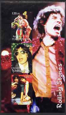 Turkmenistan 2001 Rolling Stones imperf sheetlet containing 3 values unmounted mint