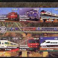 Congo 2004 Modern Trains #1 (small format) imperf sheetlet containing 6 values, with Rotary Logo unmounted mint