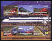 Congo 2004 Modern Trains #3 (small format) imperf sheetlet containing 6 values, with Rotary Logo unmounted mint