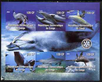 Congo 2004 Dolphins imperf sheetlet containing 6 values, with Rotary Logo unmounted mint