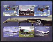 Congo 2004 Aircraft (incl BA Concorde) imperf sheetlet containing 6 values, with Rotary Logo unmounted mint