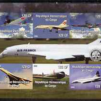 Congo 2004 Aircraft (incl Air France Concorde) imperf sheetlet containing 6 values, with Rotary Logo unmounted mint