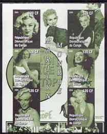 Congo 2004 Marilyn Monroe #2 (green background) imperf sheetlet containing 6 values, unmounted mint