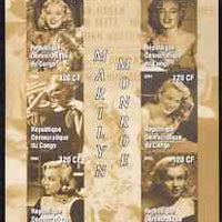 Congo 2004 Marilyn Monroe #3 (yellow-brown background) imperf sheetlet containing 6 values, unmounted mint