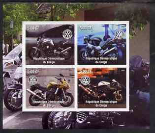 Congo 2003 Modern Motorcycles #1 imperf sheetlet containing 4 values each with Rotary Logo, unmounted mint