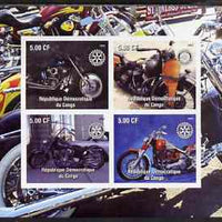 Congo 2003 Modern Motorcycles #2 imperf sheetlet containing 4 values each with Rotary Logo, unmounted mint