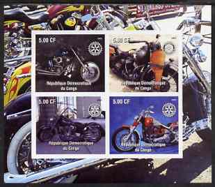 Congo 2003 Modern Motorcycles #2 imperf sheetlet containing 4 values each with Rotary Logo, unmounted mint