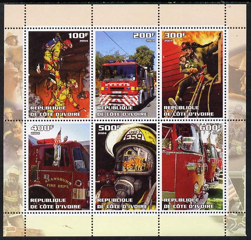 Ivory Coast 2004 Fire Engines perf sheetlet containing set of 6 values unmounted mint