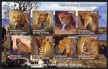 Ivory Coast 2003 The Nature Conservancy imperf sheetlet containing set of 8 values (big cats) unmounted mint