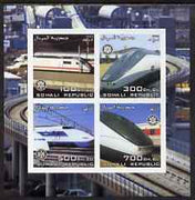 Somalia 2003 Modern Trains imperf sheetlet containing 4 values each with Rotary Logo, unmounted mint