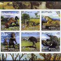 Somalia 2003 Dinosaurs imperf sheetlet containing 6 values each with Rotary Logo, unmounted mint