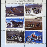 Ivory Coast 2004 Harley Davidson Motorcycles perf sheetlet containing set of 6 values unmounted mint