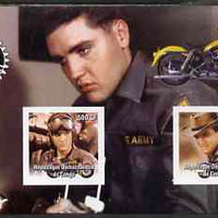 Congo 2004 Elvis Presley imperf sheetlet containing 2 values with Rotary Logo & Motorbike in background, unmounted mint