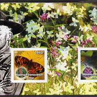 Congo 2004 Butterflies #1 imperf sheetlet containing 2 values with Baden Powell in background, unmounted mint