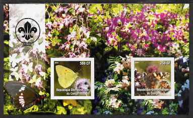 Congo 2004 Butterflies #2 imperf sheetlet containing 2 values with Scout Logoin background, unmounted mint