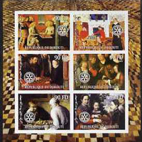Djibouti 2004 Chess (Featured in old Paintings) imperf sheetlet containing 6 values each with Rotary Logo, unmounted mint