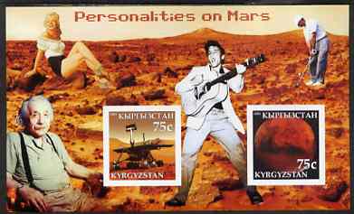 Kyrgyzstan 2003 Personalities on Mars imperf m/sheet containing 2 values unmounted mint (Shows Elvis, Marilyn, Einstein & Tiger Woods)