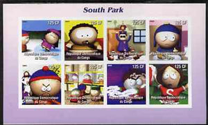Congo 2003 South Park #2 imperf sheetlet containing 8 x 125 CF values unmounted mint