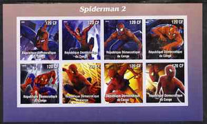 Congo 2004 Spiderman 2 imperf sheetlet containing 8 values, unmounted mint