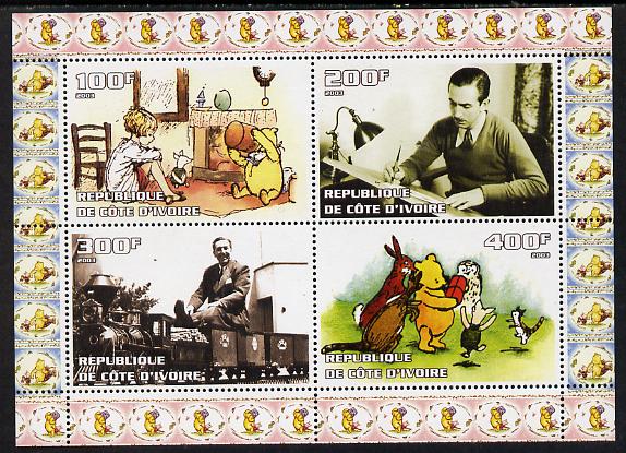 Ivory Coast 2003 Walt Disney & Winnie the Pooh #2 perf sheetlet containing 4 values unmounted mint. Note this item is privately produced and is offered purely on its thematic appeal