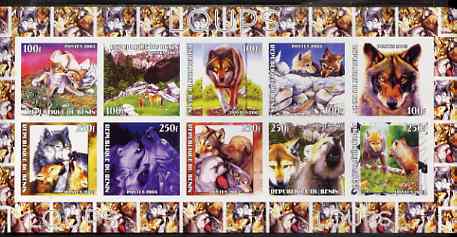 Benin 2003 Wolves imperf sheetlet containing 10 values unmounted mint