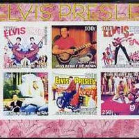 Benin 2003 Elvis Presley imperf sheetlet containing 10 values (pink border) unmounted mint