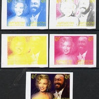Kyrgyzstan 2000 Twentieth Century Icons - Marilyn Monroe & Pavarotti se-tenant pair - the set of 5 imperf progressive proofs comprising various 2-colour composites plus all 4 colours