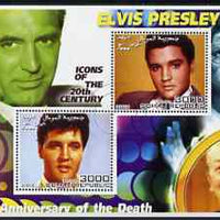 Somalia 2002 Elvis Presley 25th Anniversary of Death #01 perf sheetlet containing 2 values with Cary Grant, Walt Disney & Bill Gates in background cto used