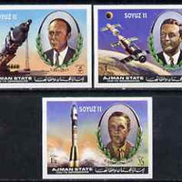 Ajman 1971 Soyuz 11 imperf set of 3 unmounted mint, Mi 1264-66B