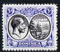 Dominica 1923-33 KG5 Badge 3d black & blue with centre reversed being a 'Hialeah' forgery on gummed paper (as SG 79var)