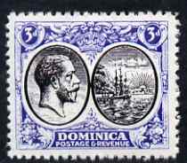 Dominica 1923-33 KG5 Badge 3d black & blue with centre reversed being a 'Hialeah' forgery on gummed paper (as SG 79var)
