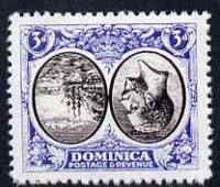 Dominica 1923-33 KG5 Badge 3d black & blue with centre inverted and reversed being a 'Hialeah' forgery on gummed paper (as SG 79var)