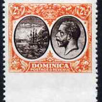 Dominica 1923-33 KG5 Badge 2.5d black & orange-yellow imperf between stamp and margin being a 'Hialeah' forgery on gummed paper (as SG 77var)