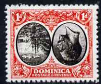 Dominica 1923-33 KG5 Badge 1d black & scarlet with centre inverted and reversed being a 'Hialeah' forgery on gummed paper (as SG 73var)