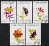 St Thomas & Prince Islands 1993 Butterflies & Flowers perf set of 5 fine cto used,