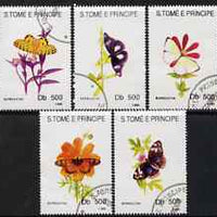 St Thomas & Prince Islands 1993 Butterflies & Flowers perf set of 5 fine cto used,