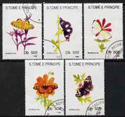 St Thomas & Prince Islands 1993 Butterflies & Flowers perf set of 5 fine cto used,