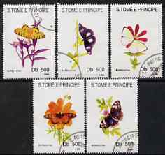 St Thomas & Prince Islands 1993 Butterflies & Flowers perf set of 5 fine cto used,