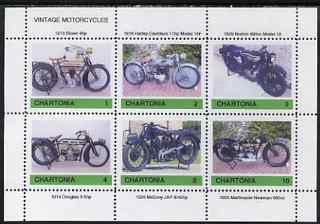 Chartonia (Fantasy) Vintage Motorcycles perf sheetlet containing 6 values unmounted mint