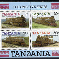 Tanzania 1985 Locomotives unmounted mint perf proof m/sheet with 'Caribbean Royal Visit 1985' opt in gold with opt doubled