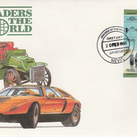 Nevis 1985 60c Cooper Climax (1960) imperf se-tenant pair on illustrated cover with first day cancel (as SG 257a) very few imperfs are known on cover
