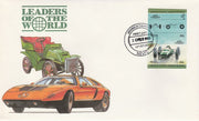 Nevis 1985 60c Cooper Climax (1960) imperf se-tenant pair on illustrated cover with first day cancel (as SG 257a) very few imperfs are known on cover