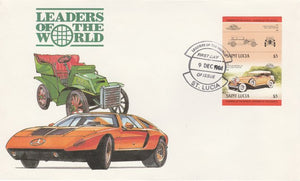 St Lucia 1984 Cars #2 (Leaders of the World) $3 Chrysler Imperial (1931) imperf se-tenant pair on illustrated cover with first day cancel (as SG 759a) very few imperfs are known on cover