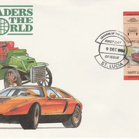 St Lucia 1984 Cars #2 (Leaders of the World) 75c Ford Mustang (1965) imperf se-tenant pair on illustrated cover with first day cancel (as SG 753a) very few imperfs are known on cover