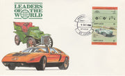 St Lucia 1984 Cars #2 (Leaders of the World) $2 Aston Martin DB3S (1954) imperf se-tenant pair on illustrated cover with first day cancel (as SG 757a) very few imperfs are known on cover