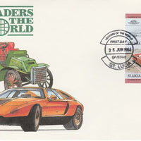 St Lucia 1984 Cars #1 (Leaders of the World) 10c Chevrolet Bel Air 1957 imperf se-tenant pair on illustrated cover with first day cancel (as SG 705a) very few imperfs are known on cover